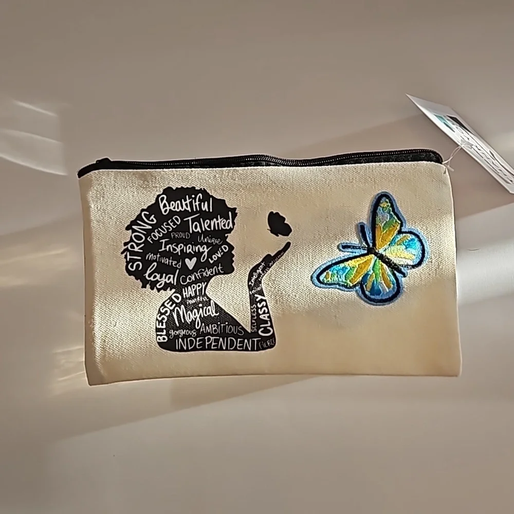 Hand Crafted makeup bag Canvas Pencil case Iron applique Handmade Travel purse